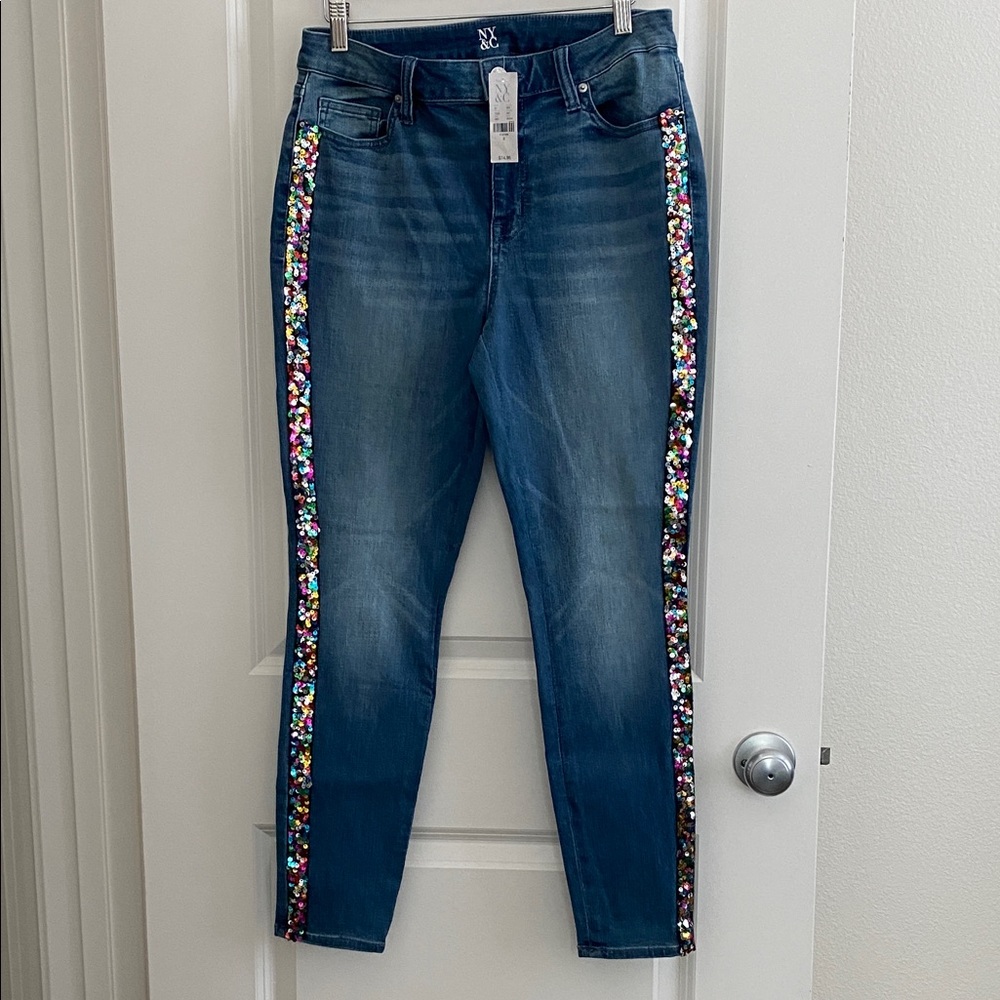 New York & Company Blue Jeans with Sequin Accents